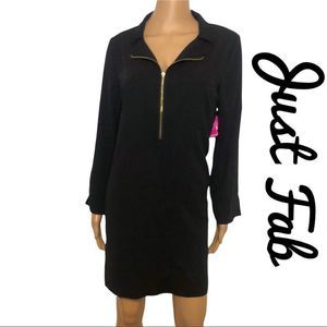 Shift Dress Tunic Just Fab Lightweight Gold Zipper Collared